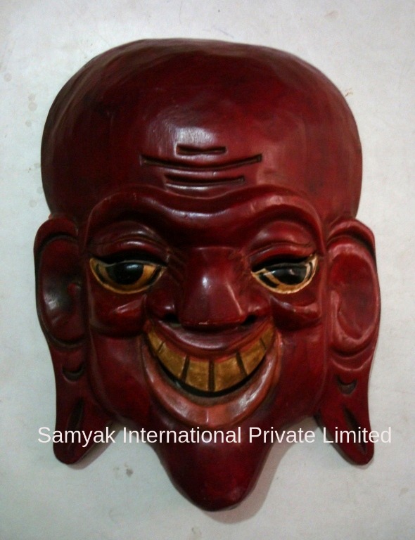 マスク ハンド木彫り笑い仏壁掛け ネパール-問屋・仕入れ・卸・卸売り