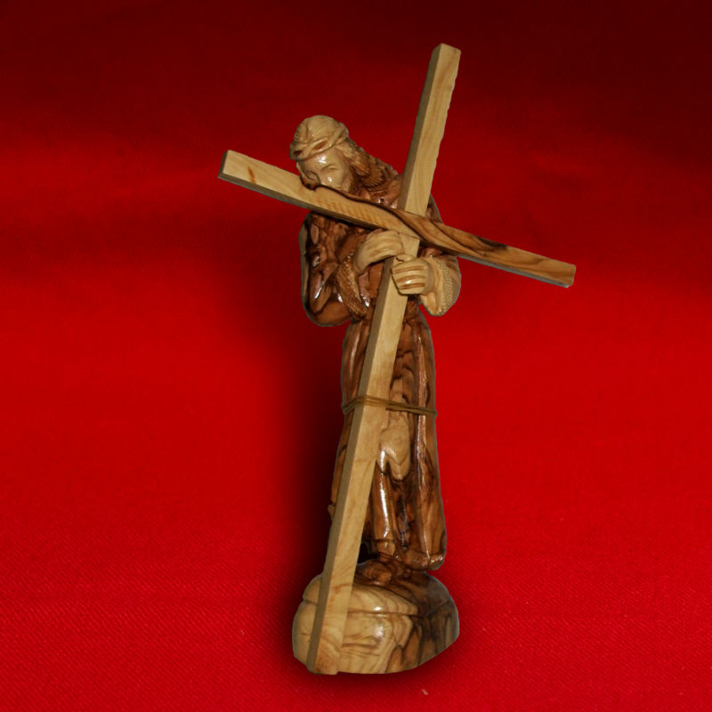 オリーブウッド手作り刻まれたイエス保持クロス彫刻20センチ-芸術コレクター商品問屋・仕入れ・卸・卸売り