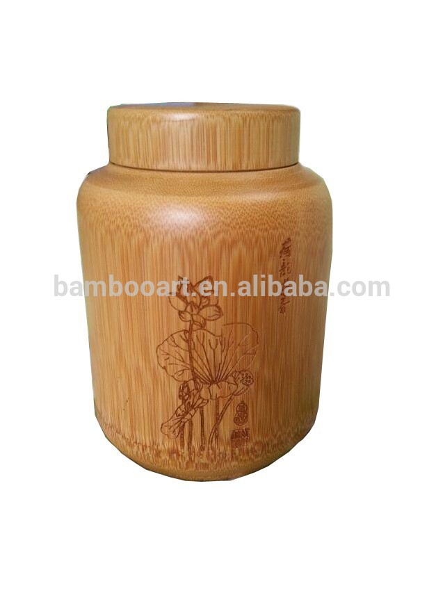 エコ- フレンドリーなレーザー刻印丸い竹木製茶箱-彫刻工芸品問屋・仕入れ・卸・卸売り