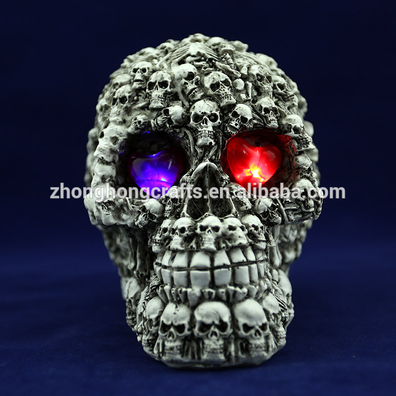 発光樹脂ハロウィンアイテムのための頭蓋骨、 ハロウィンledと共に頭蓋骨g027販売のためのledの目-アンティーク、イミテーション工芸品問屋・仕入れ・卸・卸売り