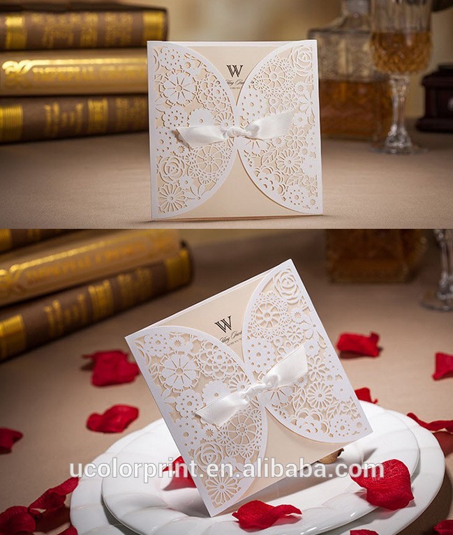 ホワイト中空の花の絹タイの結婚式の招待状招待状封筒付、 シール-造花問屋・仕入れ・卸・卸売り