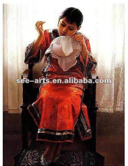 中国の女の子のキャンバス上に手塗りpinting-芸術コレクター商品問屋・仕入れ・卸・卸売り