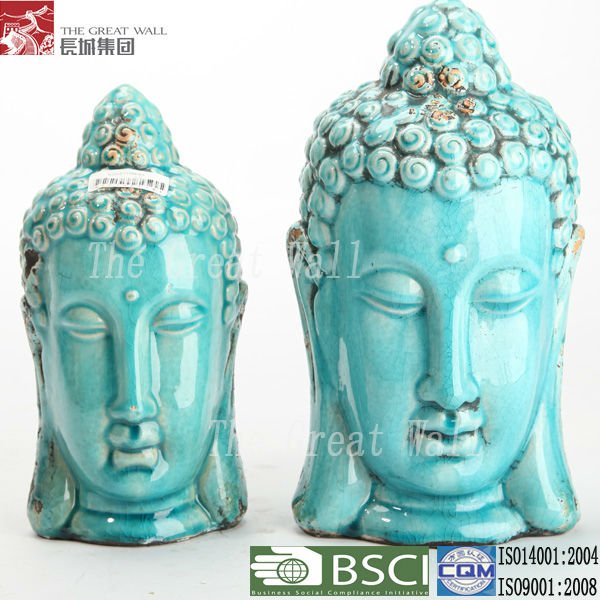 9インチ青い釉薬セラミック仏頭-宗教工芸品問屋・仕入れ・卸・卸売り