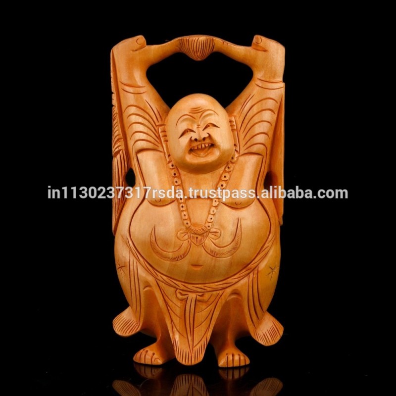 木像ダンシング笑う仏インド手工芸品ハッピー笑い富彫刻-木工芸品、ウッドクラフト問屋・仕入れ・卸・卸売り