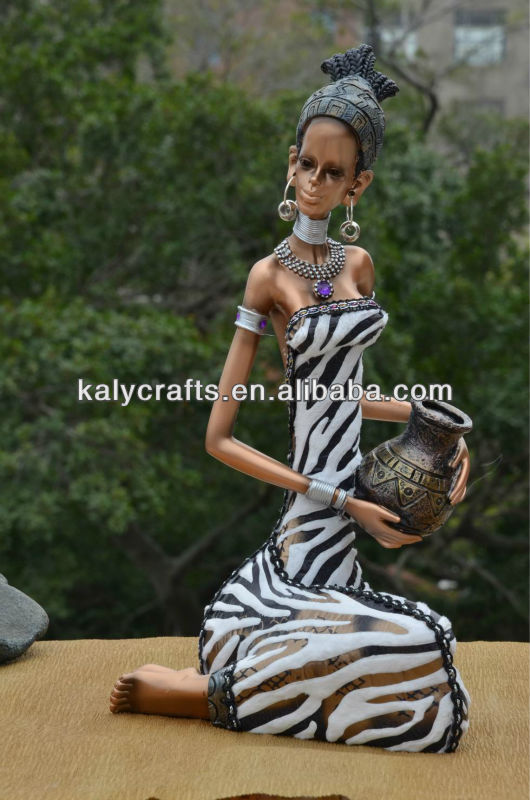 女性の置物ポリレジンアフリカカップル織布で-樹脂工芸品問屋・仕入れ・卸・卸売り