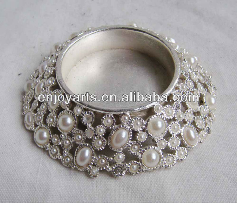 真珠の銀丸い金属のキャンドルホルダー( p02404c)-キャンドルホルダー問屋・仕入れ・卸・卸売り