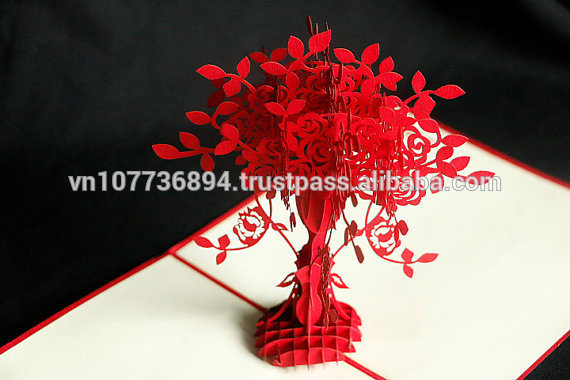 花瓶の花2ポップアップ3dグリーティングカード手作りベトナム-記念品問屋・仕入れ・卸・卸売り