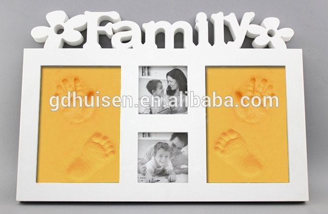 派手な白い木製の家族写真のフレームは、 粘土赤ちゃんの手と足のフォトフレーム-フレーム問屋・仕入れ・卸・卸売り