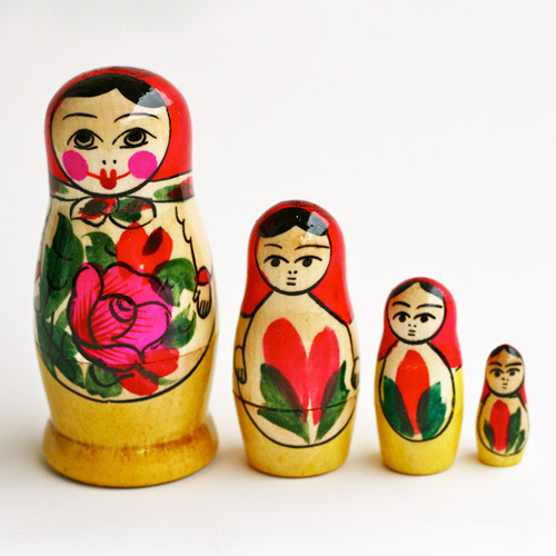 4のセットセミョーノフマトリョーシカ人形、 ロシアの木製入れ子人形、 mc04-民芸品問屋・仕入れ・卸・卸売り