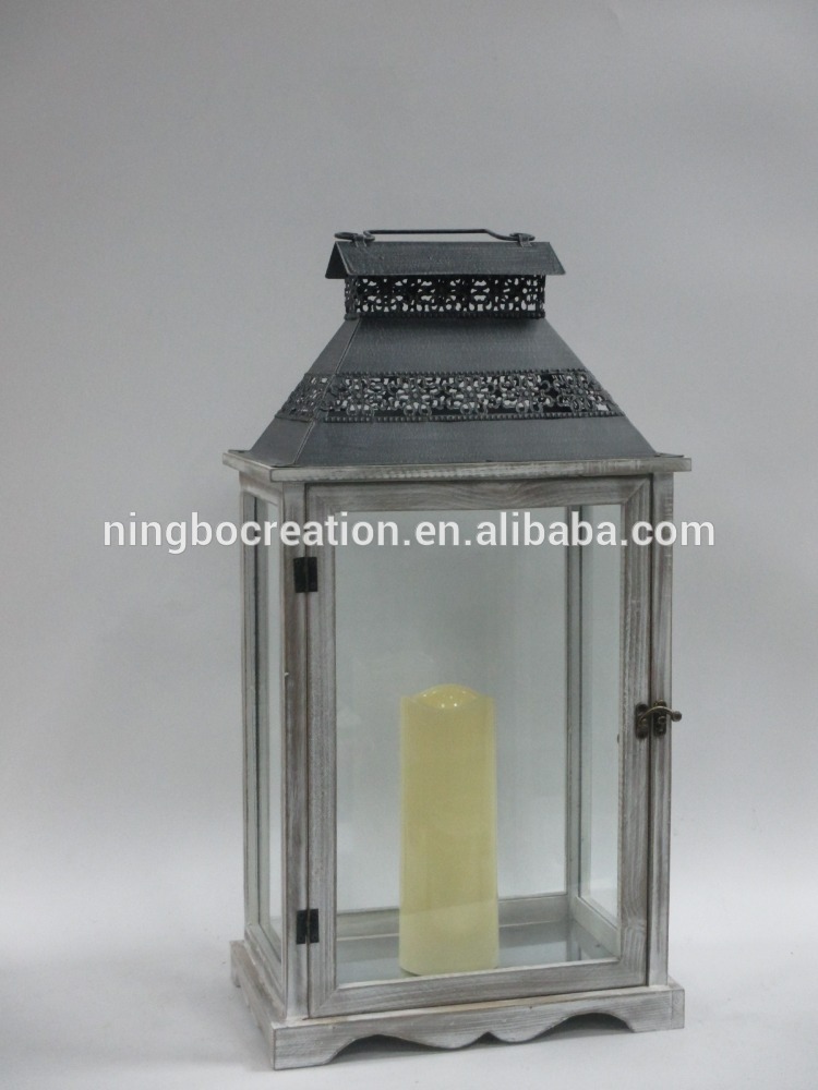 アンティークグレー色良い品質ホーム装飾木材ledキャンドルランタン-金属工芸品問屋・仕入れ・卸・卸売り