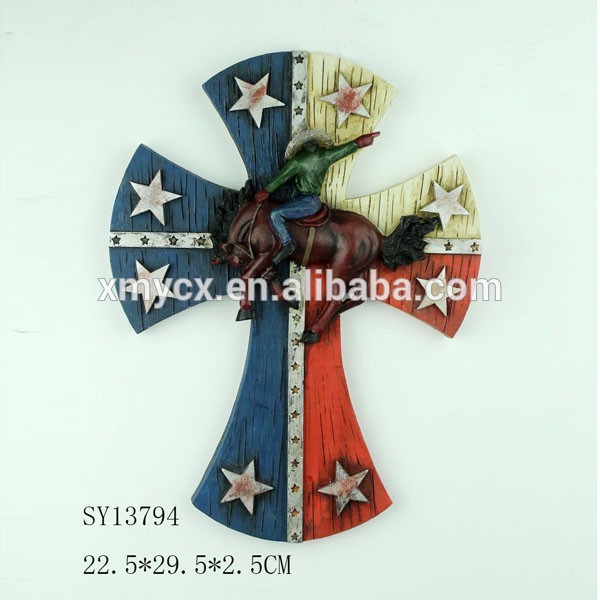 polyresinのカウボーイの装飾多色装飾的な壁の十字架-記念品問屋・仕入れ・卸・卸売り