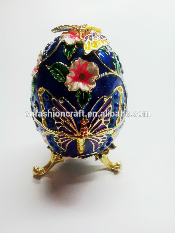 刻まれた卵に蝶蝶ファベルジェの卵イースターエッグジュエリーボックス-金属工芸品問屋・仕入れ・卸・卸売り