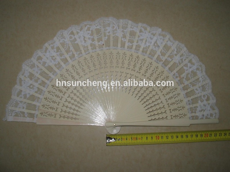 プラスチック折りたたみ手のファンの花のデザインでファブリックファン-民芸品問屋・仕入れ・卸・卸売り