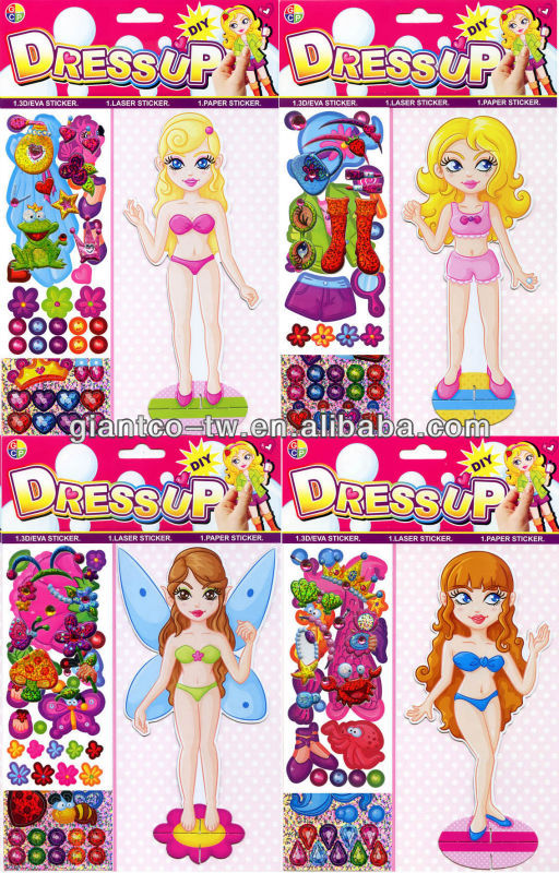 女の子のファッションふくらんでいるドレスアップエンボス接着剤のステッカー-ステッカー問屋・仕入れ・卸・卸売り