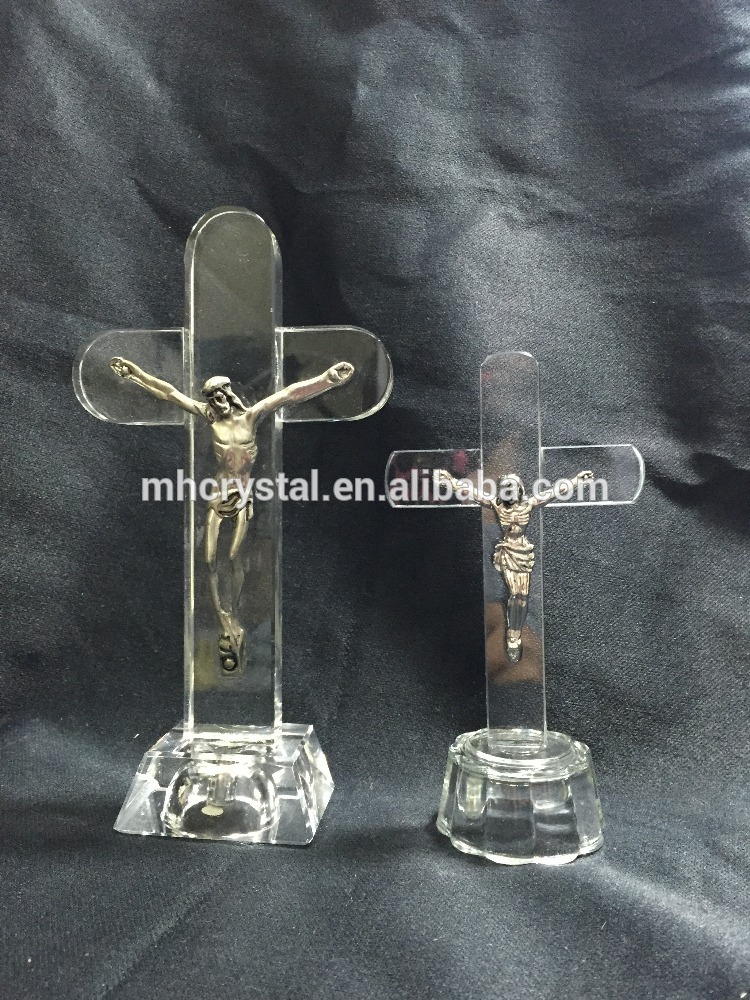 金属イエス置物上クリスタル十字架クロスMH-15038-クリスタル製品問屋・仕入れ・卸・卸売り