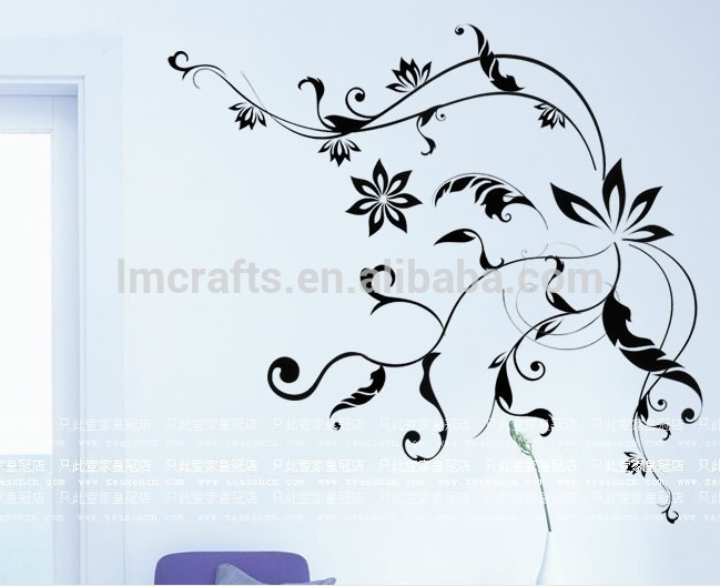 新しい設計熱い販売/大きな黒い花の/ビニール壁飾り壁stickedm57-0117waterpoof-ステッカー問屋・仕入れ・卸・卸売り