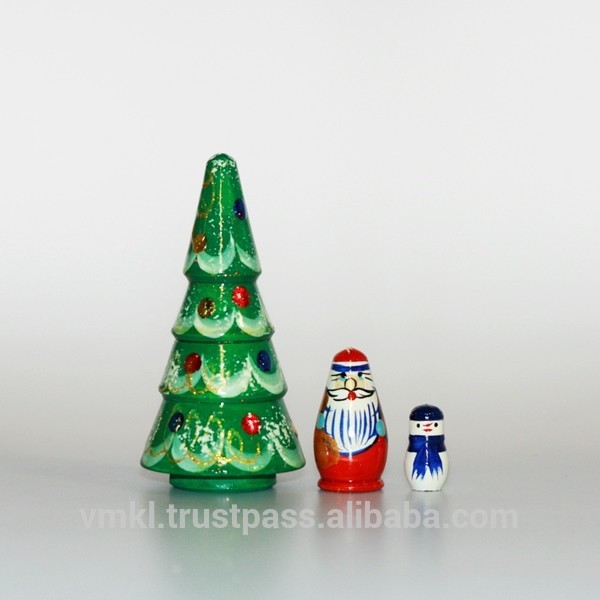 クリスマスツリー入れ子人形セット、 3巣、 木製matryohska、 ne3-民芸品問屋・仕入れ・卸・卸売り
