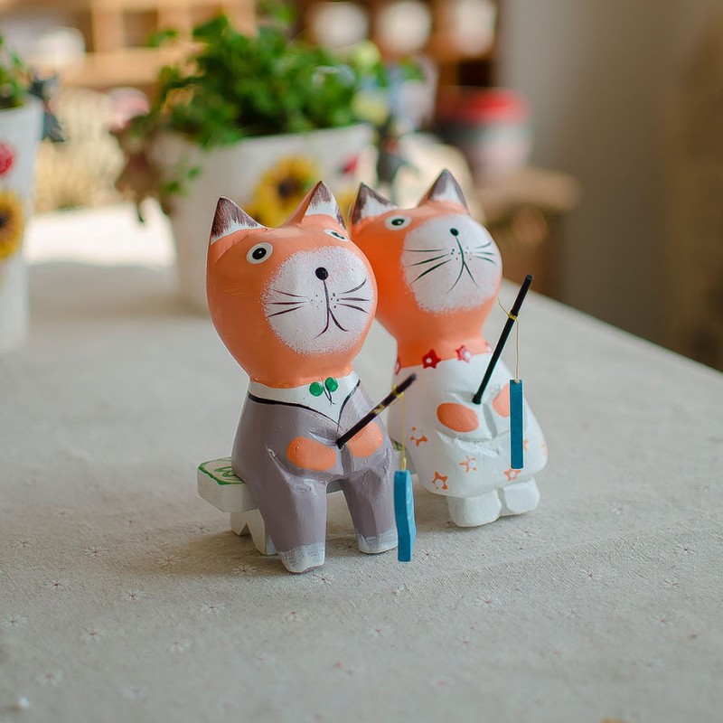 ノルディック木手- 彫りの動物を描いた愛猫家猫のオーナメントc1433ホームアクセサリー-民芸品問屋・仕入れ・卸・卸売り