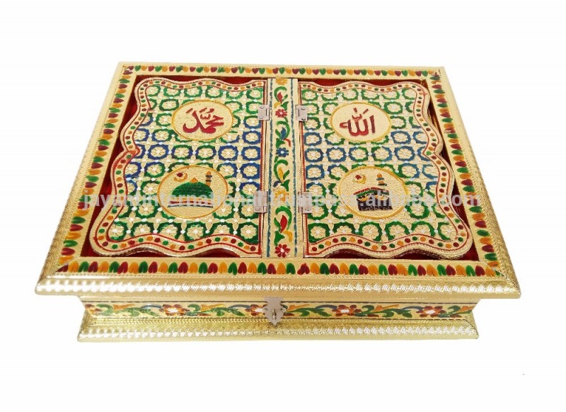 Meenakari飾らrehal聖クルアーンブックSTAND-BOOKボックスの木製手作り、金属仕上げ( 13.12 "× 10.12" × 3.67 "インチ)-ギフトセット問屋・仕入れ・卸・卸売り