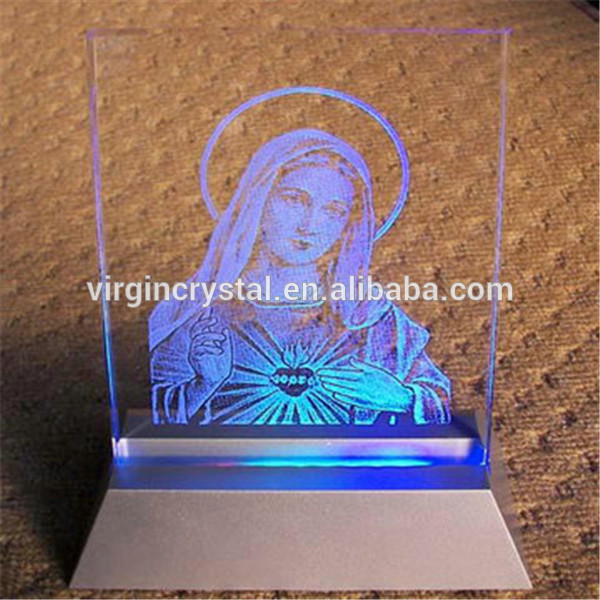 3dレーザー刻ま聖母マリア画像クリスタルledライトベース用宗教ギフト-民芸品問屋・仕入れ・卸・卸売り