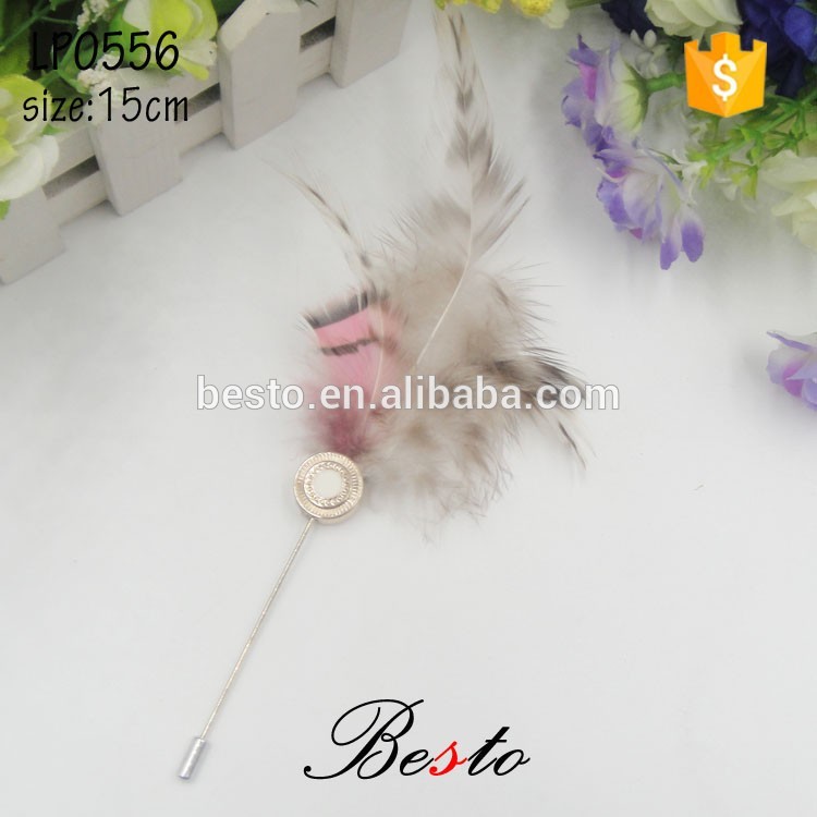 新しい到着ファッションボタン羽ラペルピン/羽スティックラペルピン-金属工芸品問屋・仕入れ・卸・卸売り