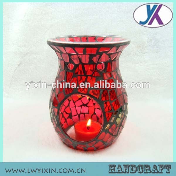赤い中国のカラフルな小さな花付きガラスモザイク装飾的なバーナー-民芸品問屋・仕入れ・卸・卸売り