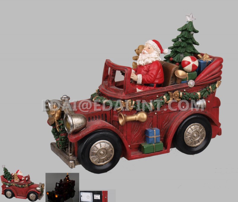 車の中でサンタ、 クリスマスの装飾ledが付いている、 アンティーク-アンティーク、イミテーション工芸品問屋・仕入れ・卸・卸売り