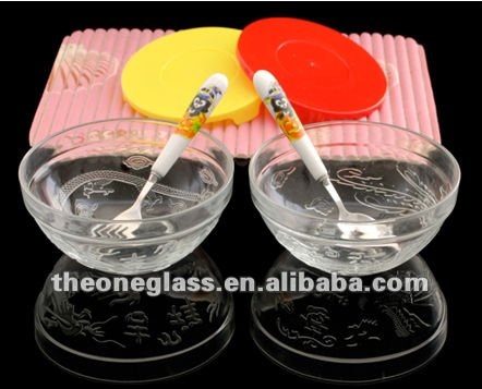エッチング さ れ た サブ リナ ガラス ボウル セット で蓋/食品ボウル/絶妙な食器-ガラス製品問屋・仕入れ・卸・卸売り