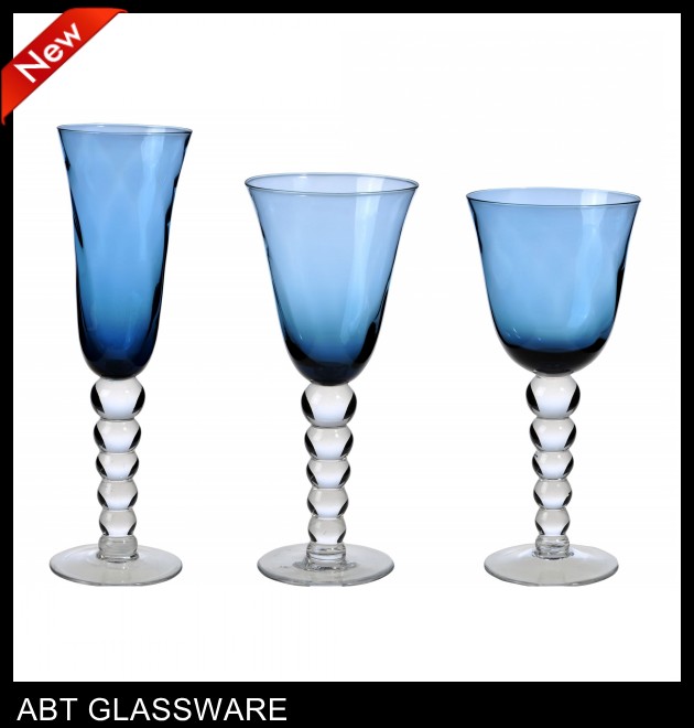 Hand made blue / red / pink colored red wine glass with clear stem glassware-ギフトセット問屋・仕入れ・卸・卸売り