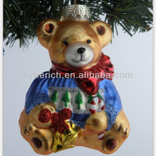 テディベアのハンドペイントガラスツリー掛かるのためにクリスマスの飾り-民芸品問屋・仕入れ・卸・卸売り