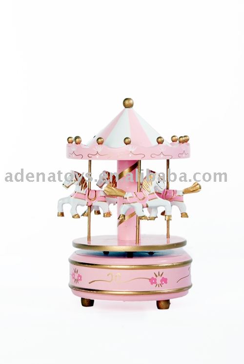 木製の馬のオルゴール( 白とピンク) ・木製のギフトwh0103-オルゴール問屋・仕入れ・卸・卸売り