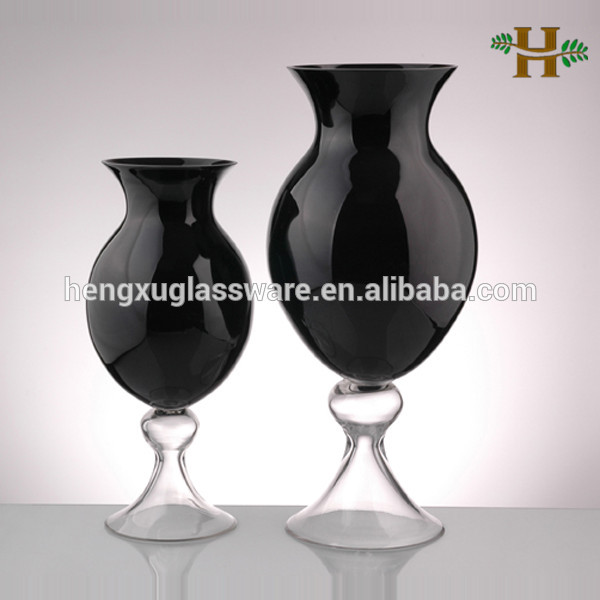 黒大手吹きガラスの花瓶、 装飾的な鍋- 腹の結婚式のための花瓶-ウエディングデコレーション、ギフト問屋・仕入れ・卸・卸売り