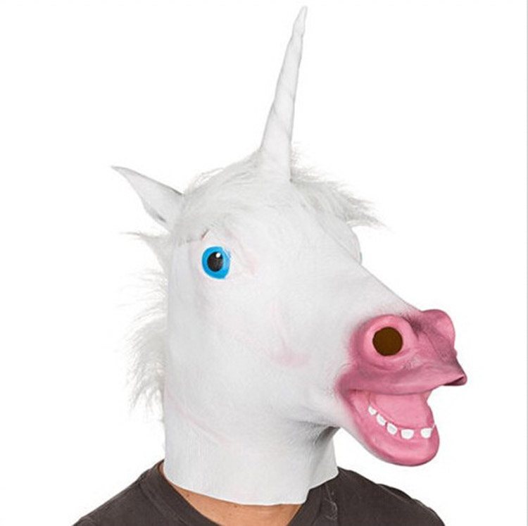 熱い販売安いハロウィン3d漫画ラテックス顔のコスプレユニコーン動物馬ヘッドマスク-パーティーマスク、仮面問屋・仕入れ・卸・卸売り