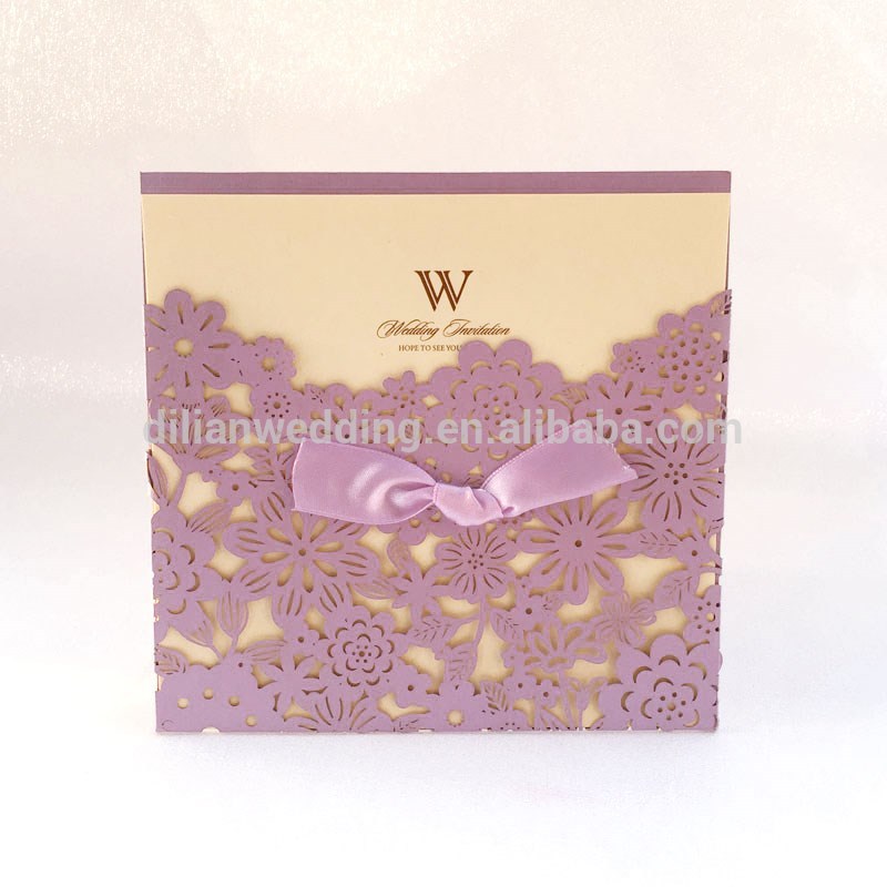 美しいレーザーカット紫色の花の卸売の結婚式の招待状-造花問屋・仕入れ・卸・卸売り