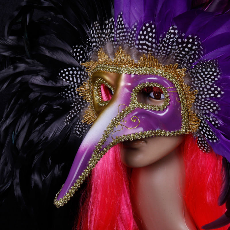 ブラジルの美しいカーニバルマスク羽ロングノーズマスク-パーティーマスク、仮面問屋・仕入れ・卸・卸売り