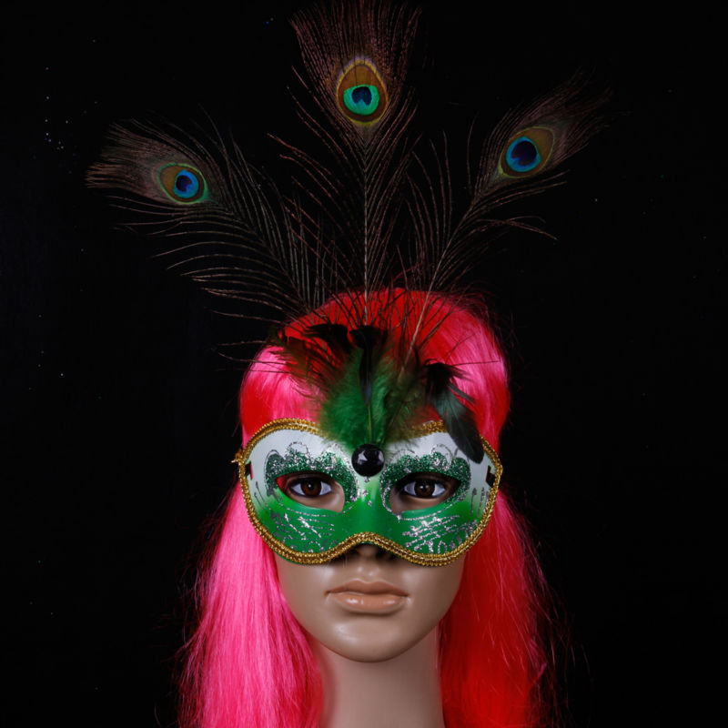 カスタムメイドを描いた緑の孔雀の羽ハロウィーンマスク-パーティーマスク、仮面問屋・仕入れ・卸・卸売り