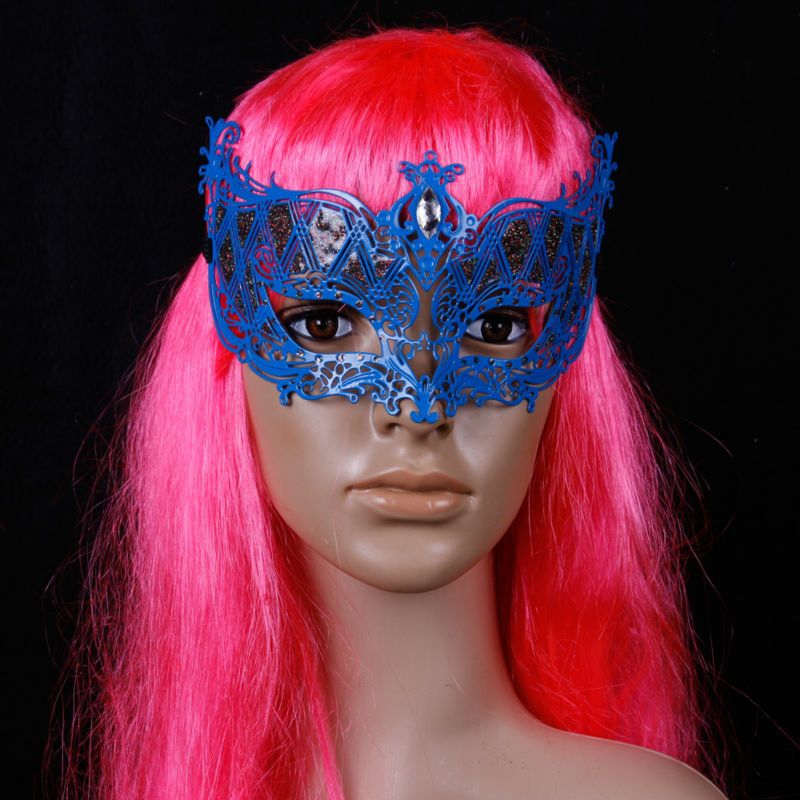 カスタムメイド彫刻が施された金属中空青ベネチアン仮面舞踏会マスク-パーティーマスク、仮面問屋・仕入れ・卸・卸売り