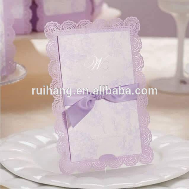 ホット販売&ロマンチックな紫色レーザーカット結婚式招待状リボン-造花問屋・仕入れ・卸・卸売り