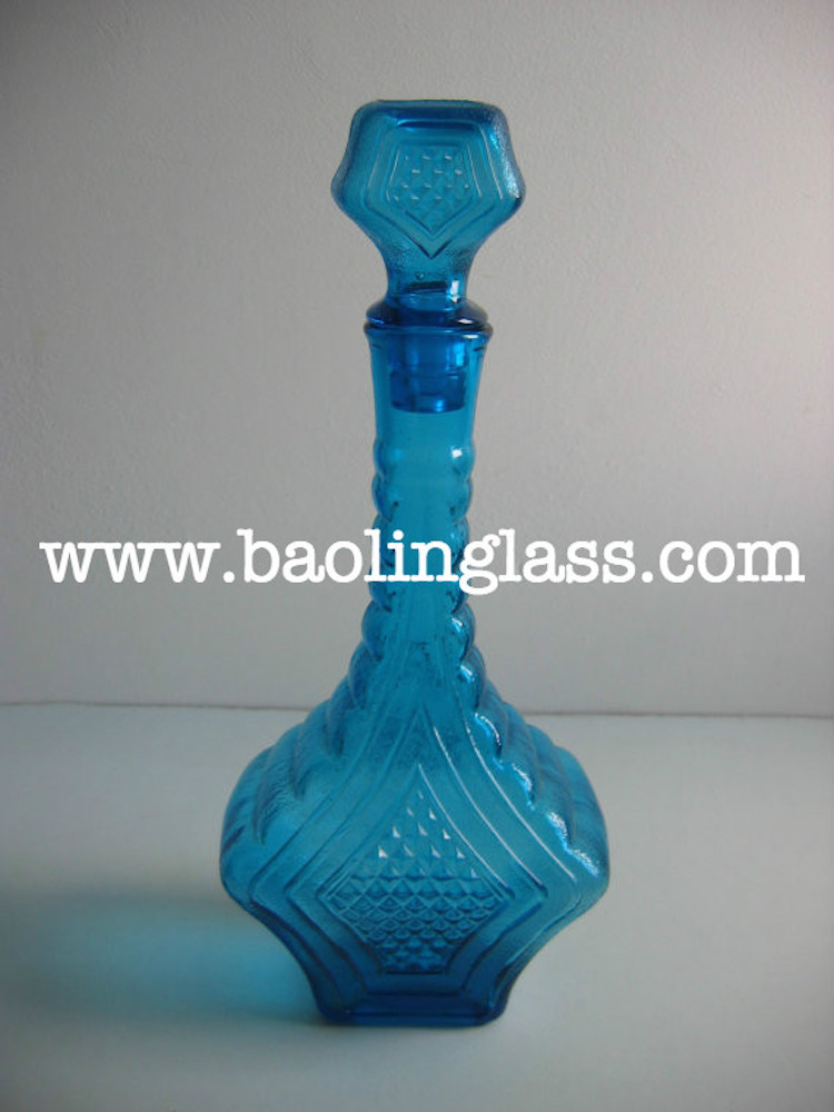 ヴィンテージストレージガラスの酒瓶精霊ボトル青ガラスデカンタ-水筒問屋・仕入れ・卸・卸売り