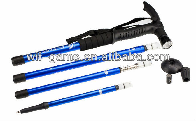 棒の杖を歩くハイキングスティックコンパス付き調節可能なled懐中電灯-ステッキ問屋・仕入れ・卸・卸売り