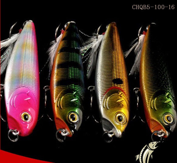釣りミノールアーchqb5-100-16100mm16g3d目遊び心のある犬のペンシルベイト海低音の餌の羽3アンカーフック-ルアー問屋・仕入れ・卸・卸売り
