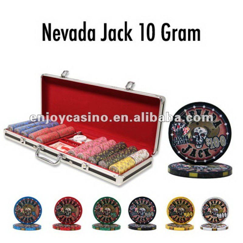 セラミックのカジノ10gネバダジャックポーカーチップを使用して設定500ピース- 黒のアルミケース-ポーカーチップ問屋・仕入れ・卸・卸売り