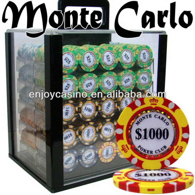 モンテカルロカジノポーカーチップを使用して設定1000ピース- アクリルケース-ポーカーチップ問屋・仕入れ・卸・卸売り