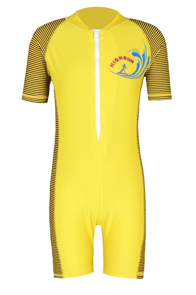 黄色の色の子供の短い日焼け防止ラッシュガードの全体的なスーツ-水着類問屋・仕入れ・卸・卸売り