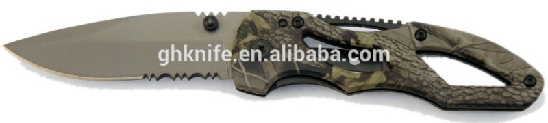 ステンレス鋼の折りたたみナイフ420グレーカモフラージュとチタンコーティングアルミくり抜か戦場用に設計されたハンドル-ナイフ問屋・仕入れ・卸・卸売り