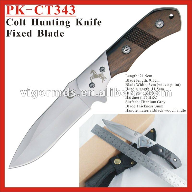 (pk- ct343) コルトct343マット仕上げブラックウッド固定刃ハンティングナイフ-ナイフ問屋・仕入れ・卸・卸売り