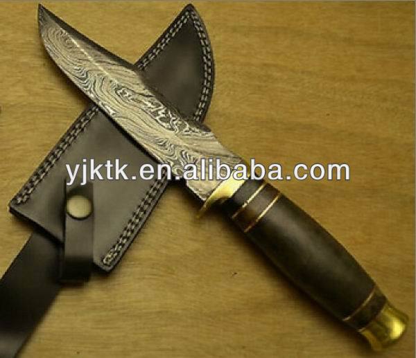 ダマスカス固定刃狩猟ナイフの木製ハンドルレザーシース-ナイフ問屋・仕入れ・卸・卸売り