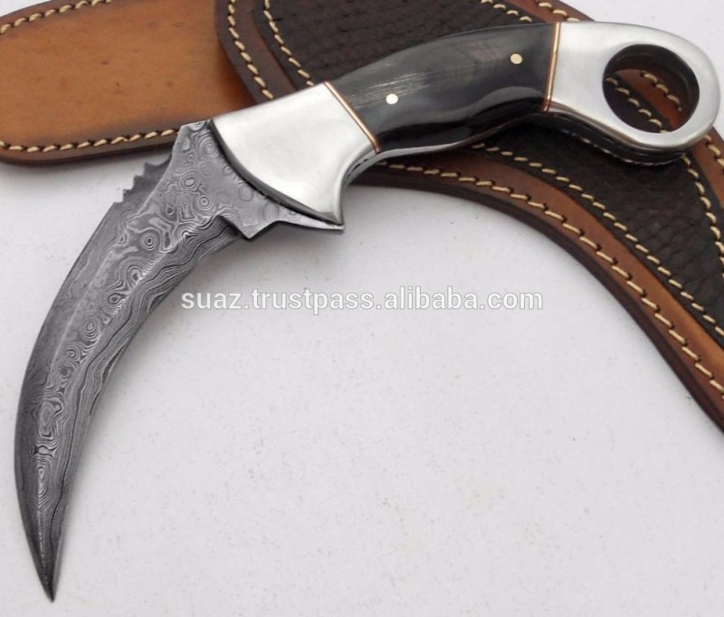 ダマスカス鋼karambit、ダマスカスkarambit狩猟ダブルエッジカスタム手作りダマスカス鋼狩猟-ナイフ問屋・仕入れ・卸・卸売り
