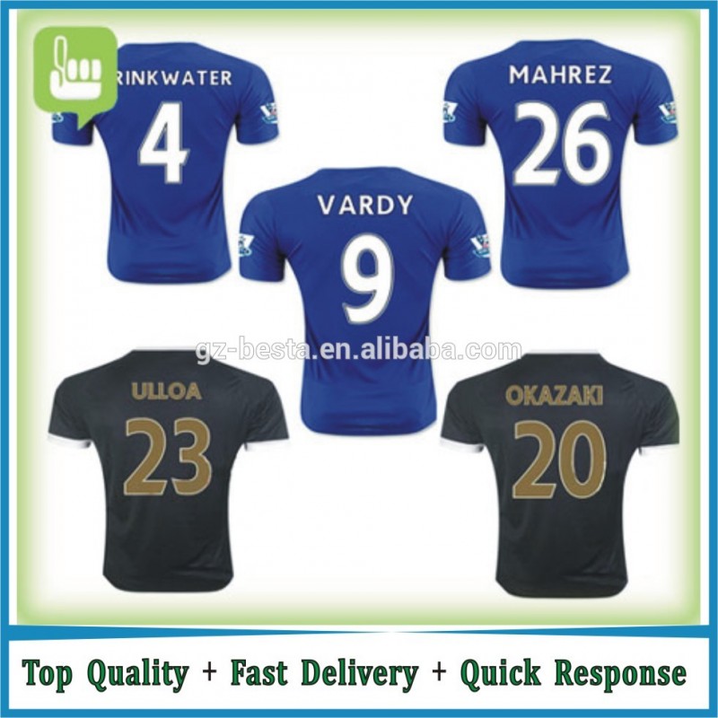 タイ品質2015 2016レスター市サッカーユニフォームホームアウェーサッカーシャツdrinkwater mahrez ulloa vardy-サッカーウェア問屋・仕入れ・卸・卸売り