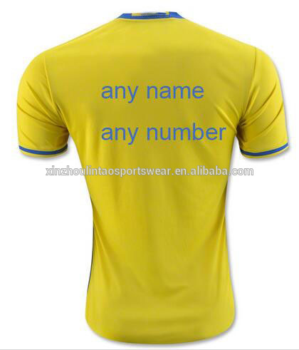 送料無料にスウェーデンカスタマイズネームナンバーサッカージャージー2016ホーム黄色最高品質のサッカーシャツ-サッカーウェア問屋・仕入れ・卸・卸売り
